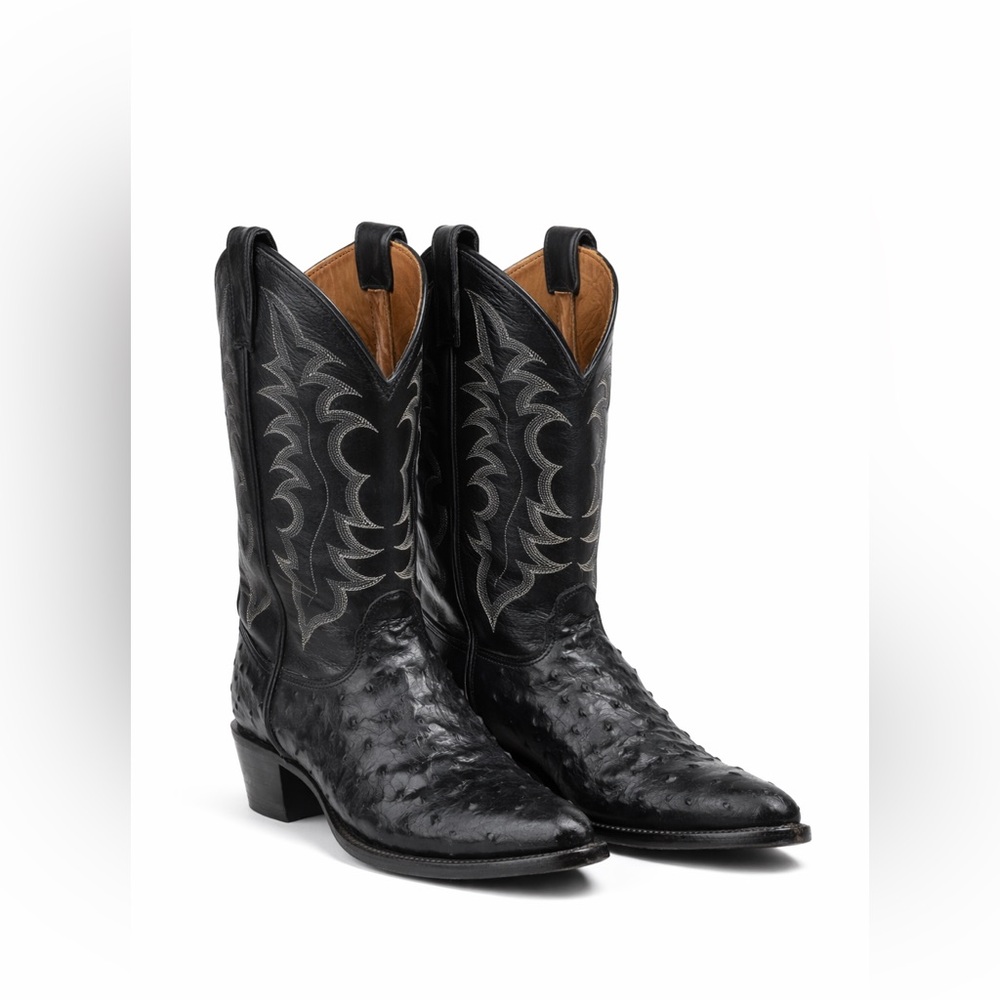 Nocona Black Ostrich Leather Cowboy Boots Mens Size 11C Made in USA Exotic